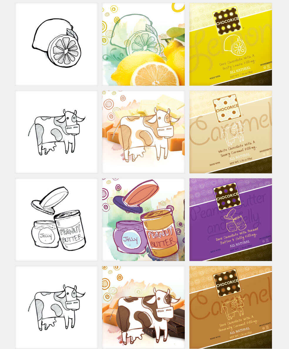 Custom Illustrations for Chocorice Flavors Custom Illustrations for Chocorice Flavors