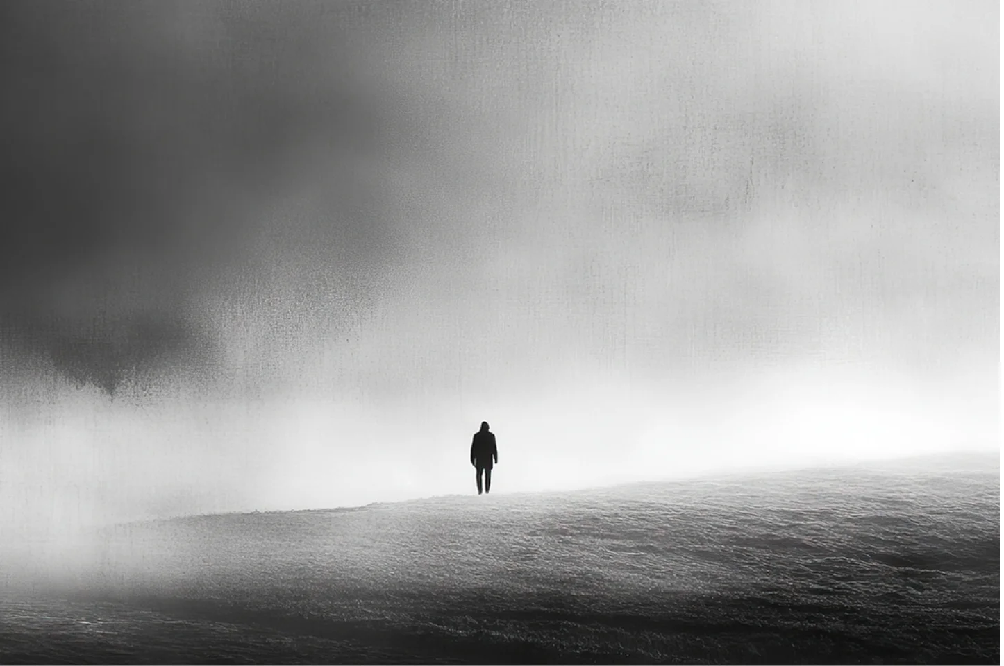 A lone figure lost in the fog