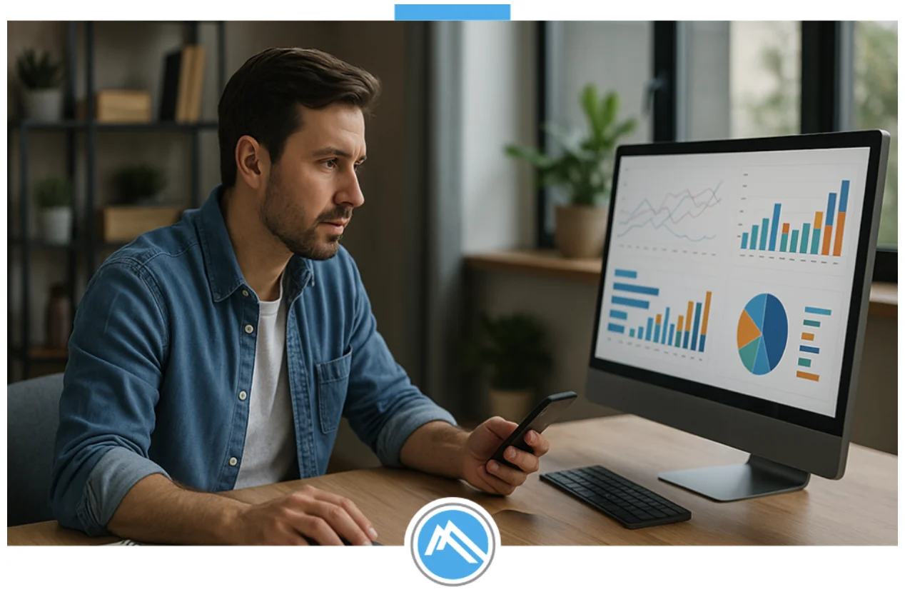 A digital marketer from Peak Seven in Boca Raton is looking at statistics from an online marketing campaign
