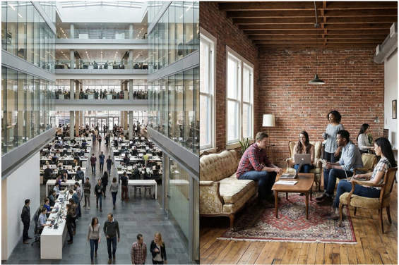 a side by side comparison between a large and boutique ad agency.